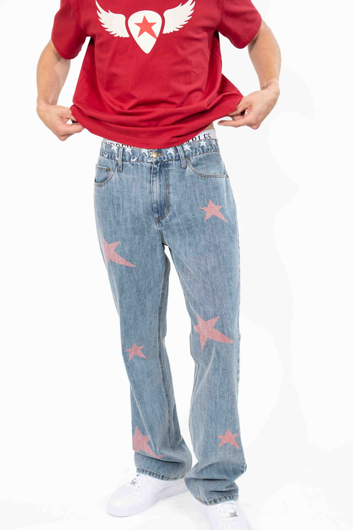 Mix Star Boot‚ Cut Jean - Star Denim Print (Lt Wash) - Women's - front view - Andrew Charles New York