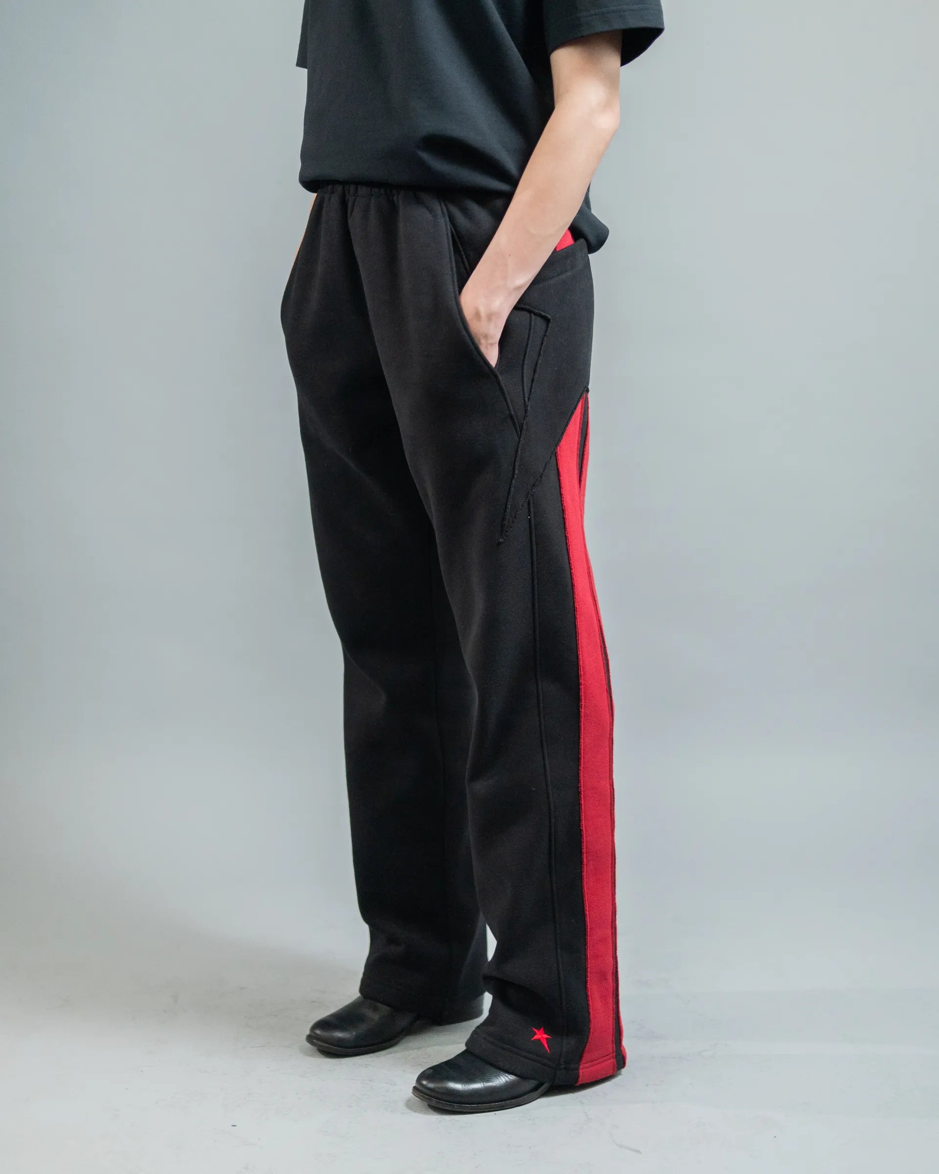 Barth Fleece Pant — Black w/ Red — view 2 — Andrew Charles SS26