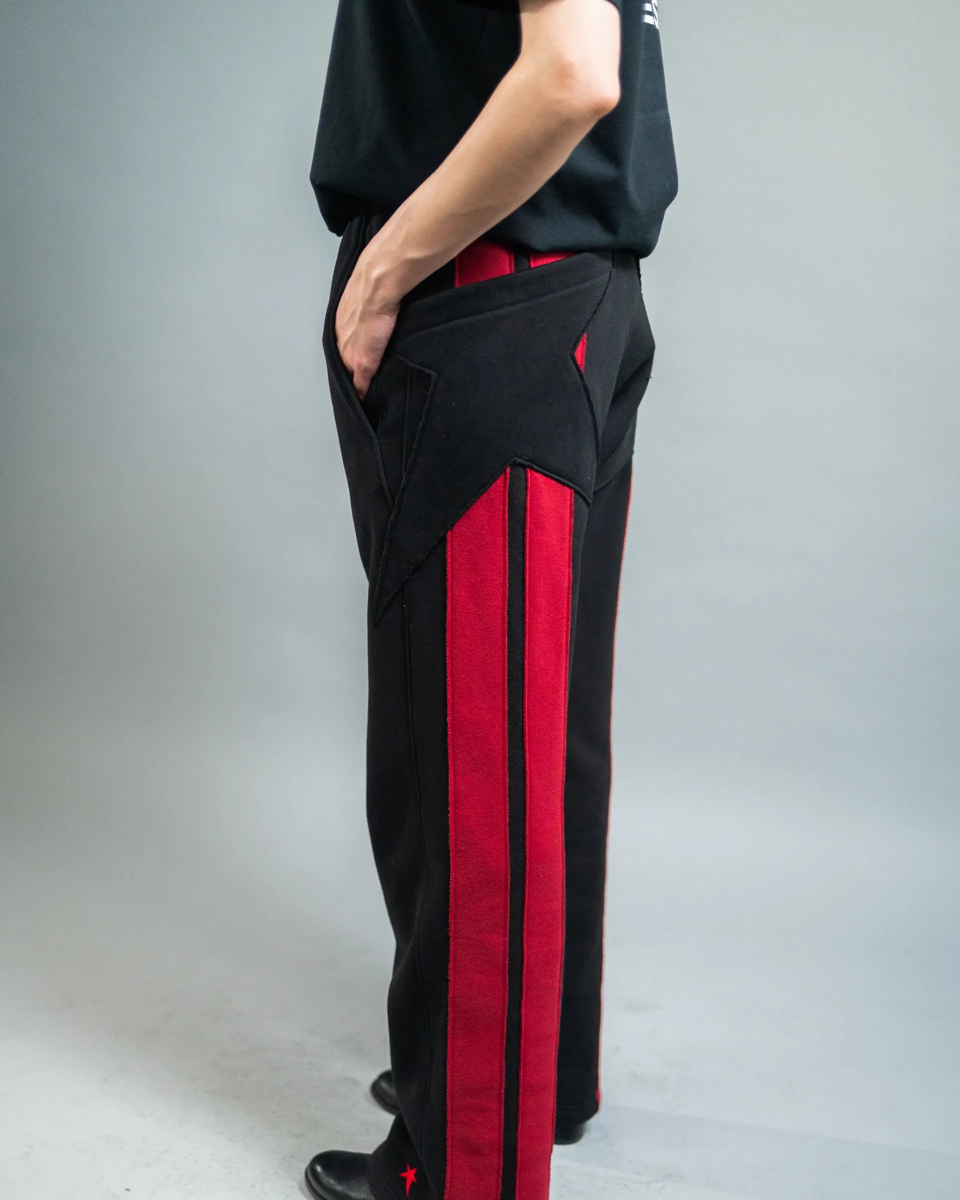 Barth Fleece Pant — Black w/ Red — view 3 — Andrew Charles SS26