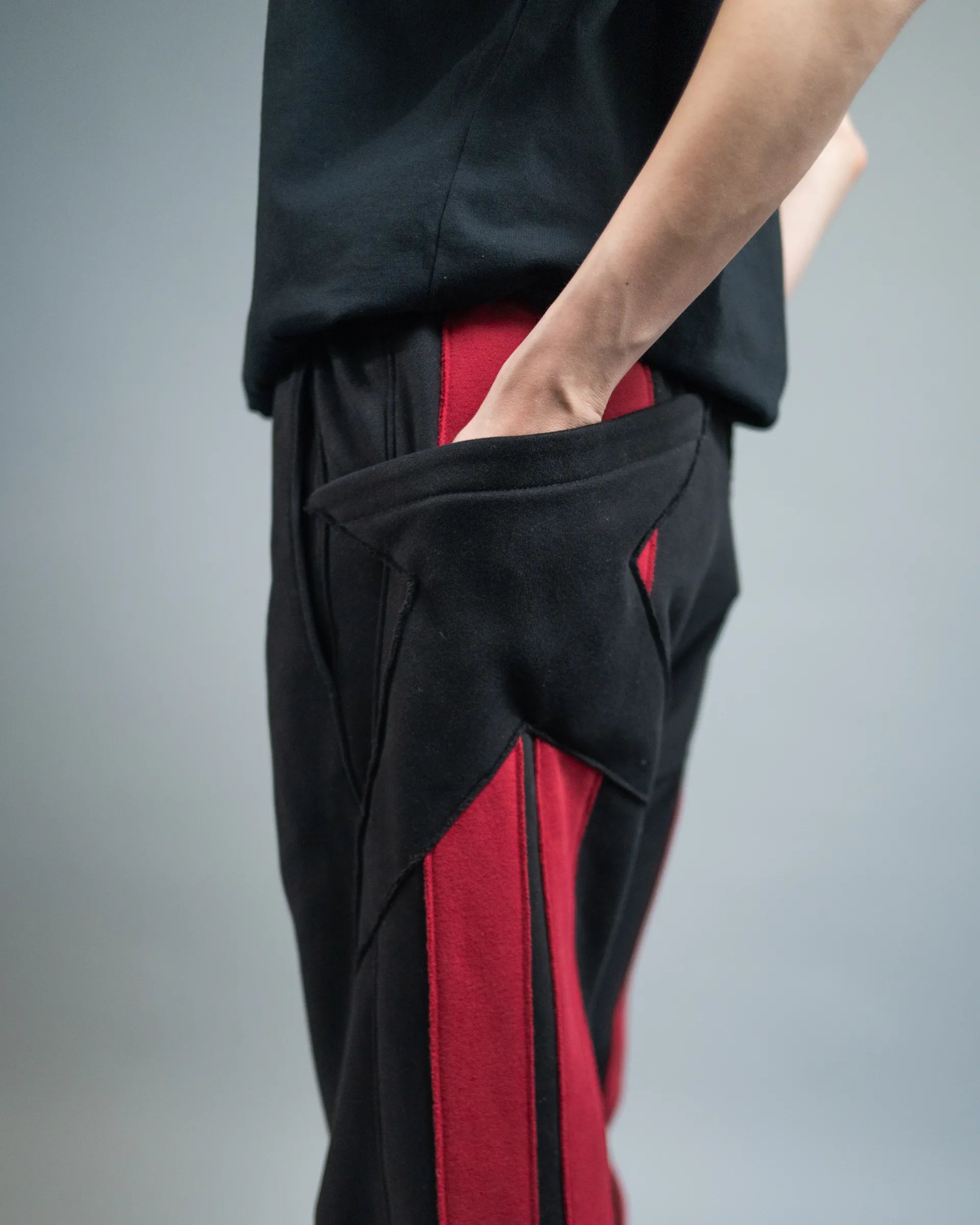 Barth Fleece Pant — Black w/ Red — view 4 — Andrew Charles SS26