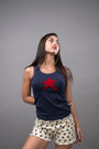 Star Tank — Navy w/ Red Star — studio full look w/ cream star shorts — Andrew Charles SS26
