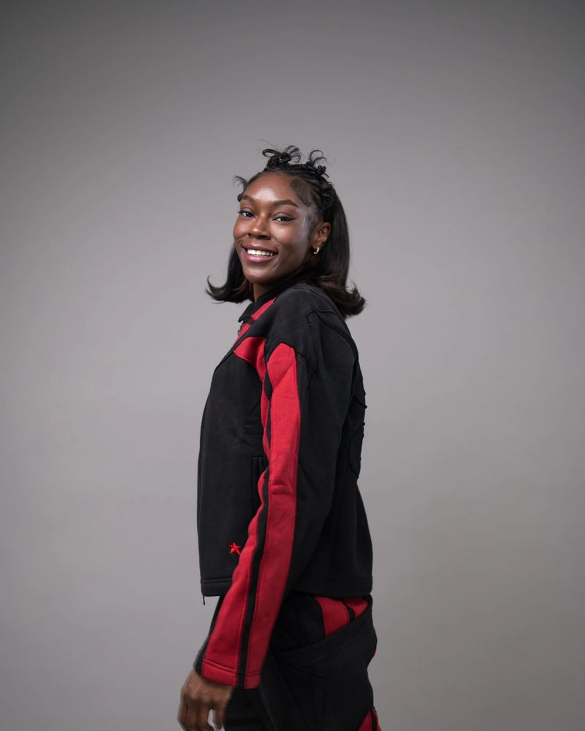 Pieced Zip Front Jacket — Black/Red — view 3 — Andrew Charles SS26