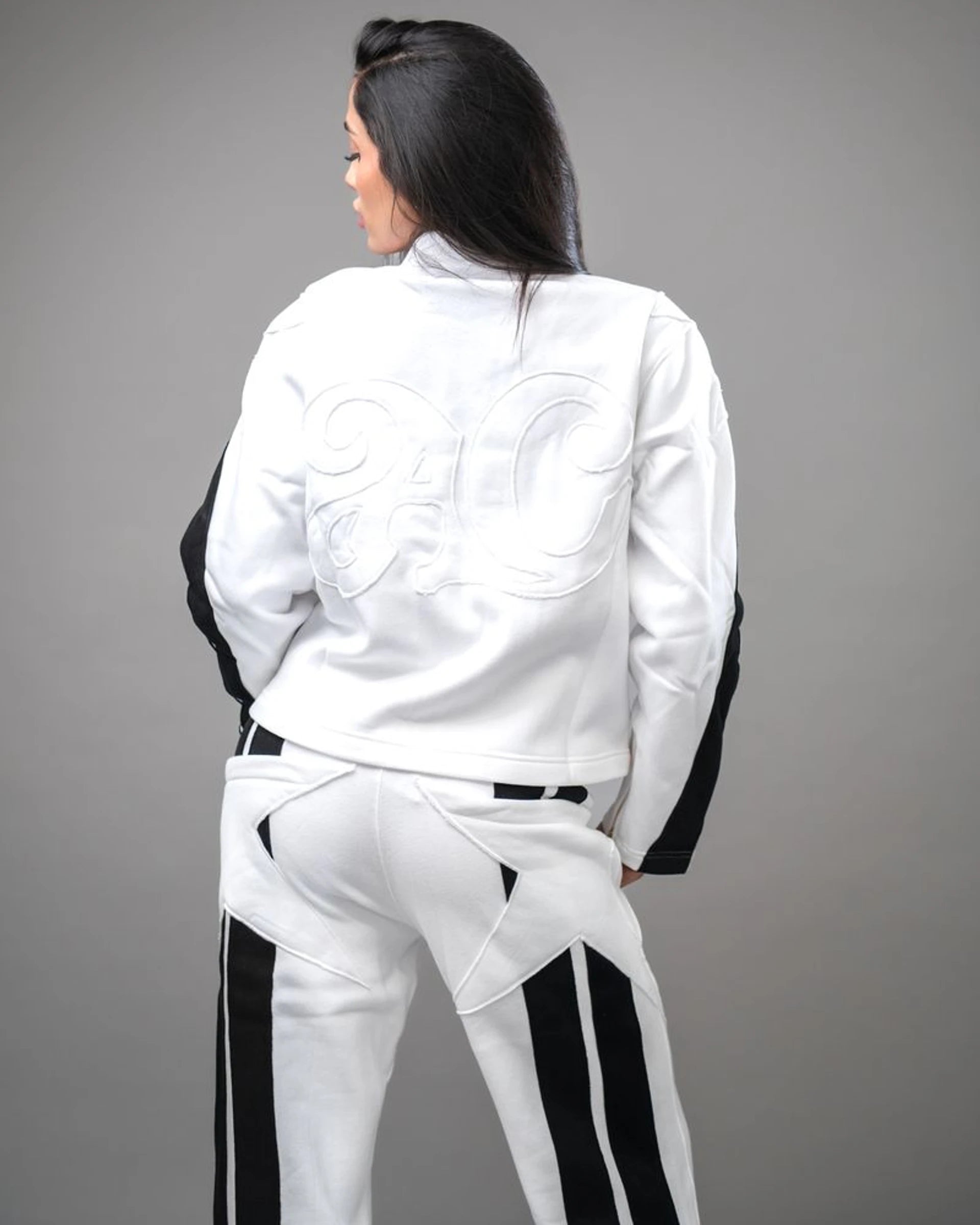 Pieced Zip Front Jacket — Off-White/Black — view 4 — Andrew Charles SS26