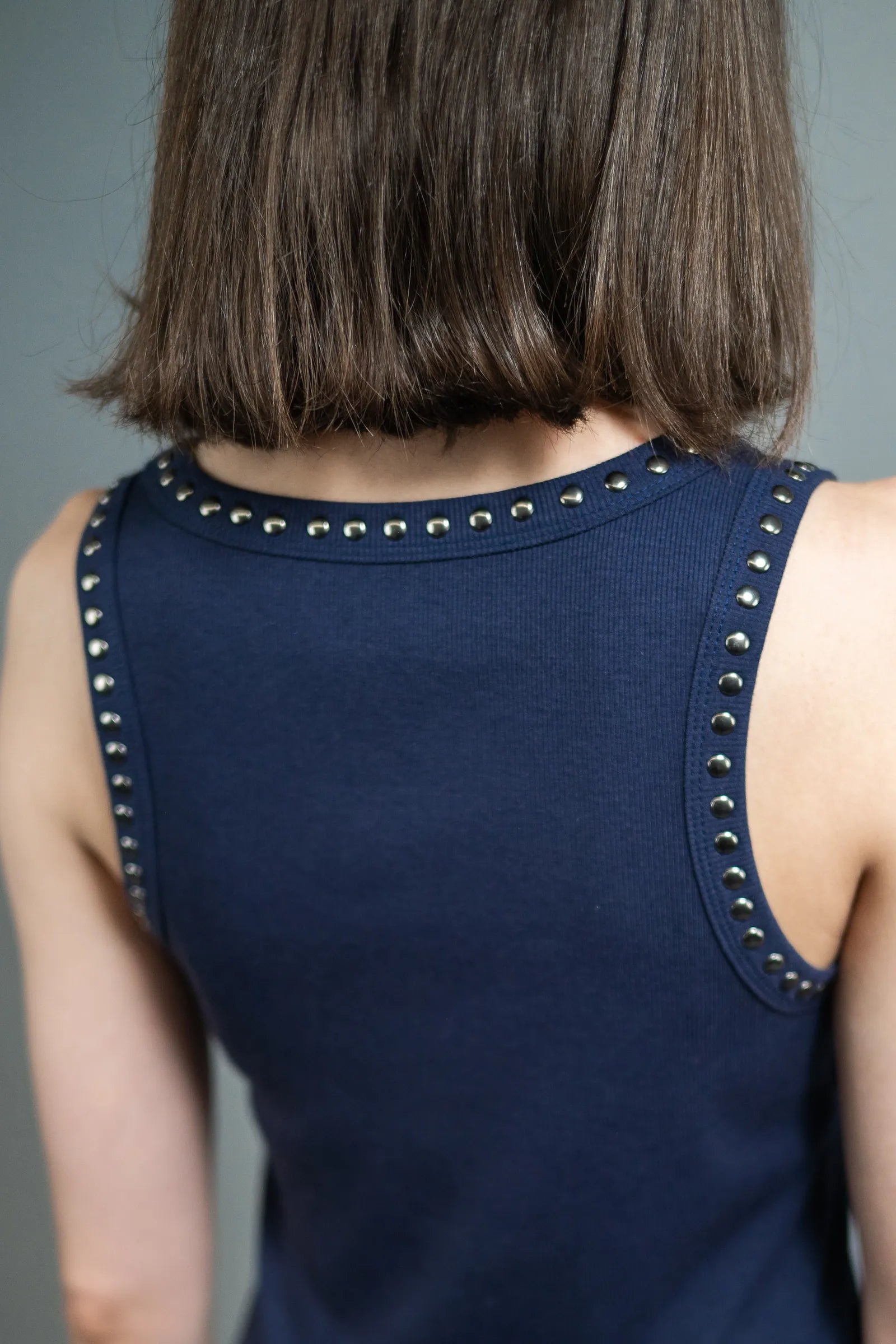 Star Tank — Navy w/ Red Star — studio detail — Andrew Charles SS26